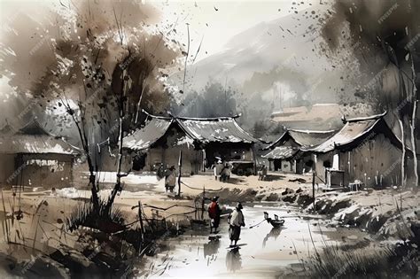 Dwelling in the Mountains - a Breathtaking Landscape Rendered in Ink and Wash?